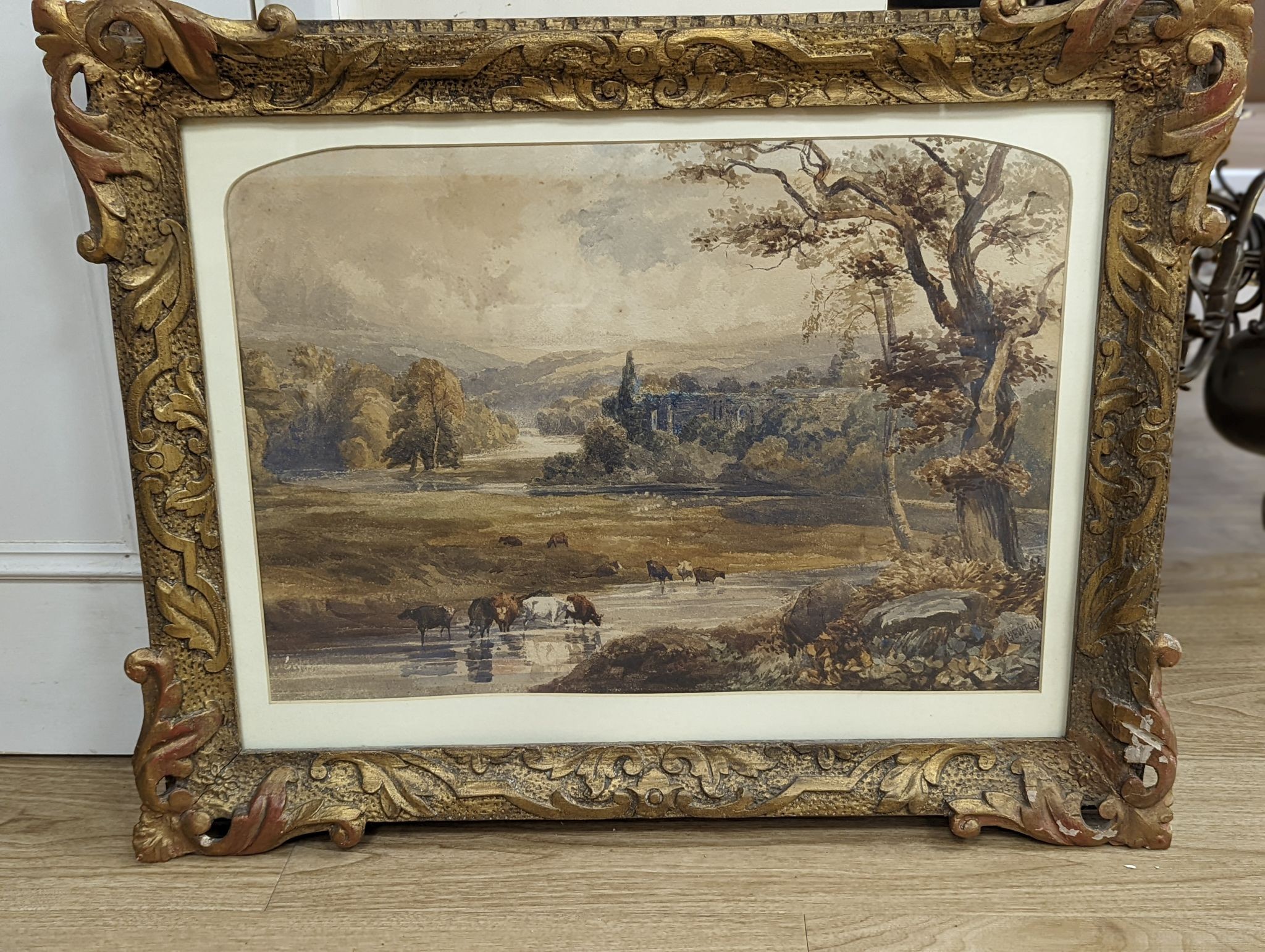 A. Newton (19th C.), watercolour, Tintern Abbey, signed and dated 1851, label verso, 36 x 41cm